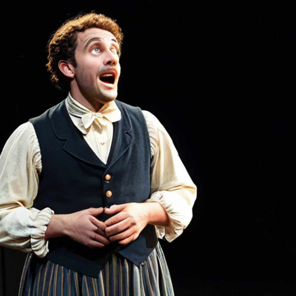 연극배우로서 무대 실수 대처법 - Improvisation in the Spotlight**

"A stage actor in a period costume, mid-performance, a spotlight h...