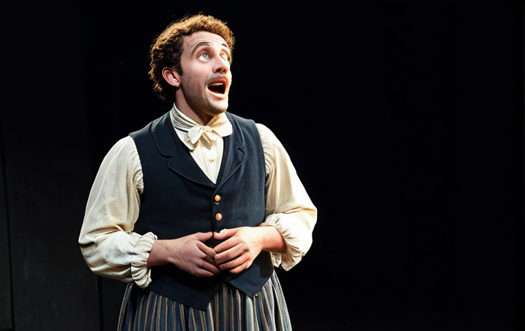 연극배우로서 무대 실수 대처법 - Improvisation in the Spotlight**

"A stage actor in a period costume, mid-performance, a spotlight h...