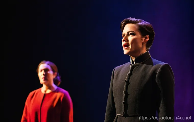 연극배우 실기에서 중요한 요소 - **Rigorous Physical and Vocal Training:**
    A dynamic full-body shot of a gender-neutral actor, in...