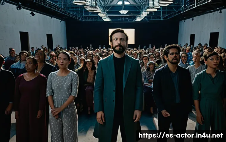 연극배우와 창작 연극 발전 - **Prompt:** A dynamic scene depicting an immersive theater experience. An actor, dressed in stylish ...